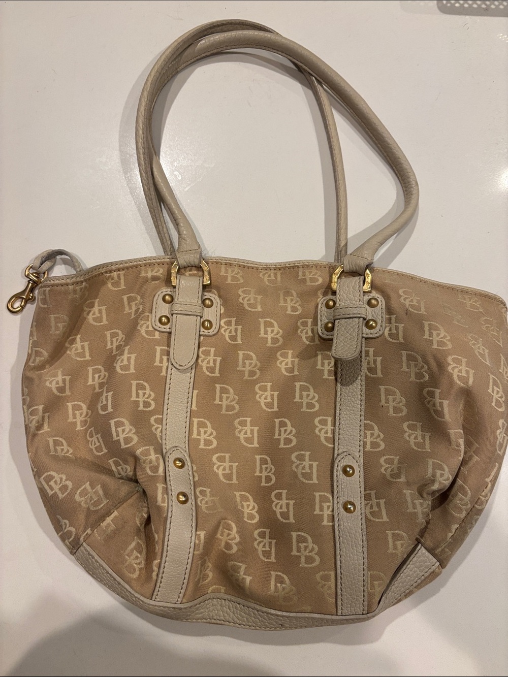 Dooney & Bourke Beige Monogram Tote with Cream Trim